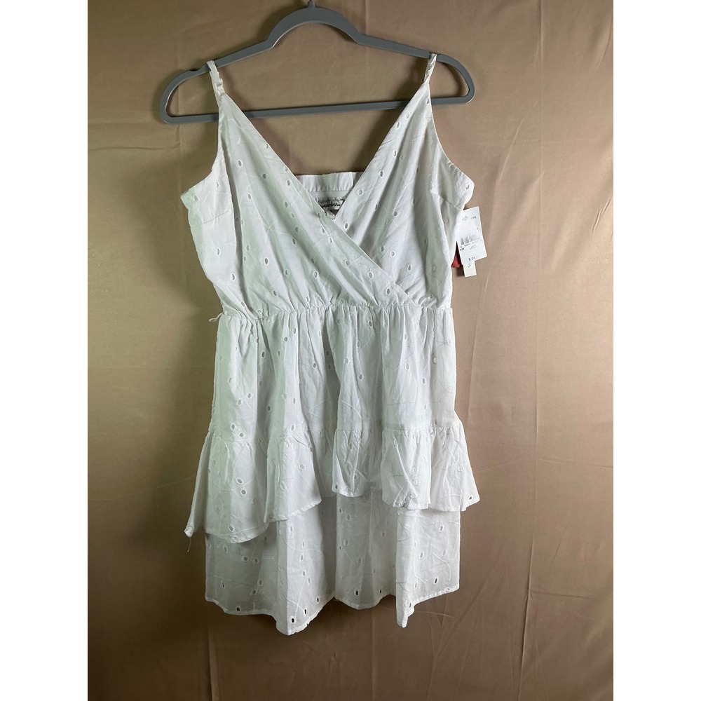 Speechless White Eyelet Tiered Mini Dress Neck Smocked Back JB1055TENW L